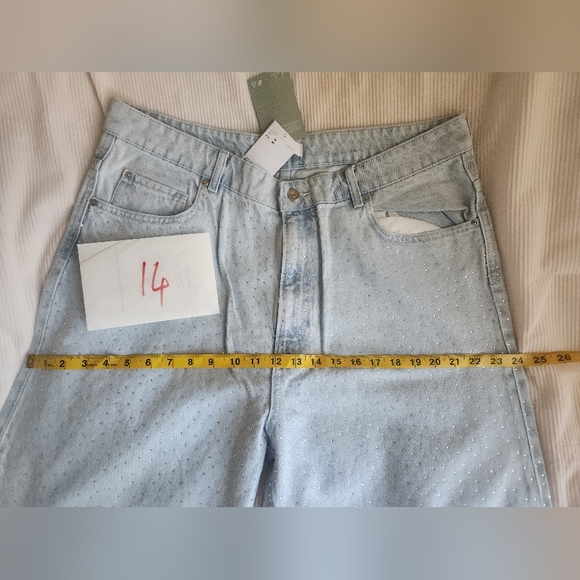 H&M RHINESTONE Embellished Denim Pants Light Denim Blue BNWT - Picture 7 of 16